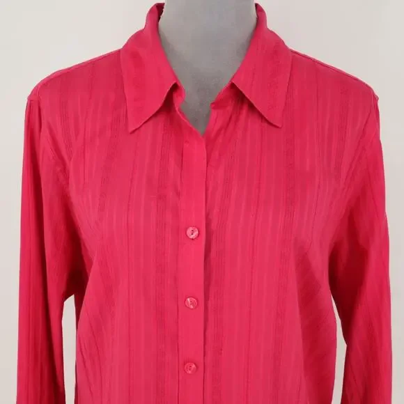 Coldwater Creek Top Plus 2X Pink Textured Cotton Blouse Roll Tab Sleeve Career - Picture 6 of 14